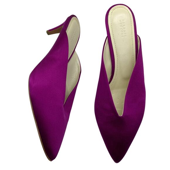 Barney’s New York V’d Throat Satin Mules Fuchsia size 38.5 / US 7.5 - Picture 1 of 9